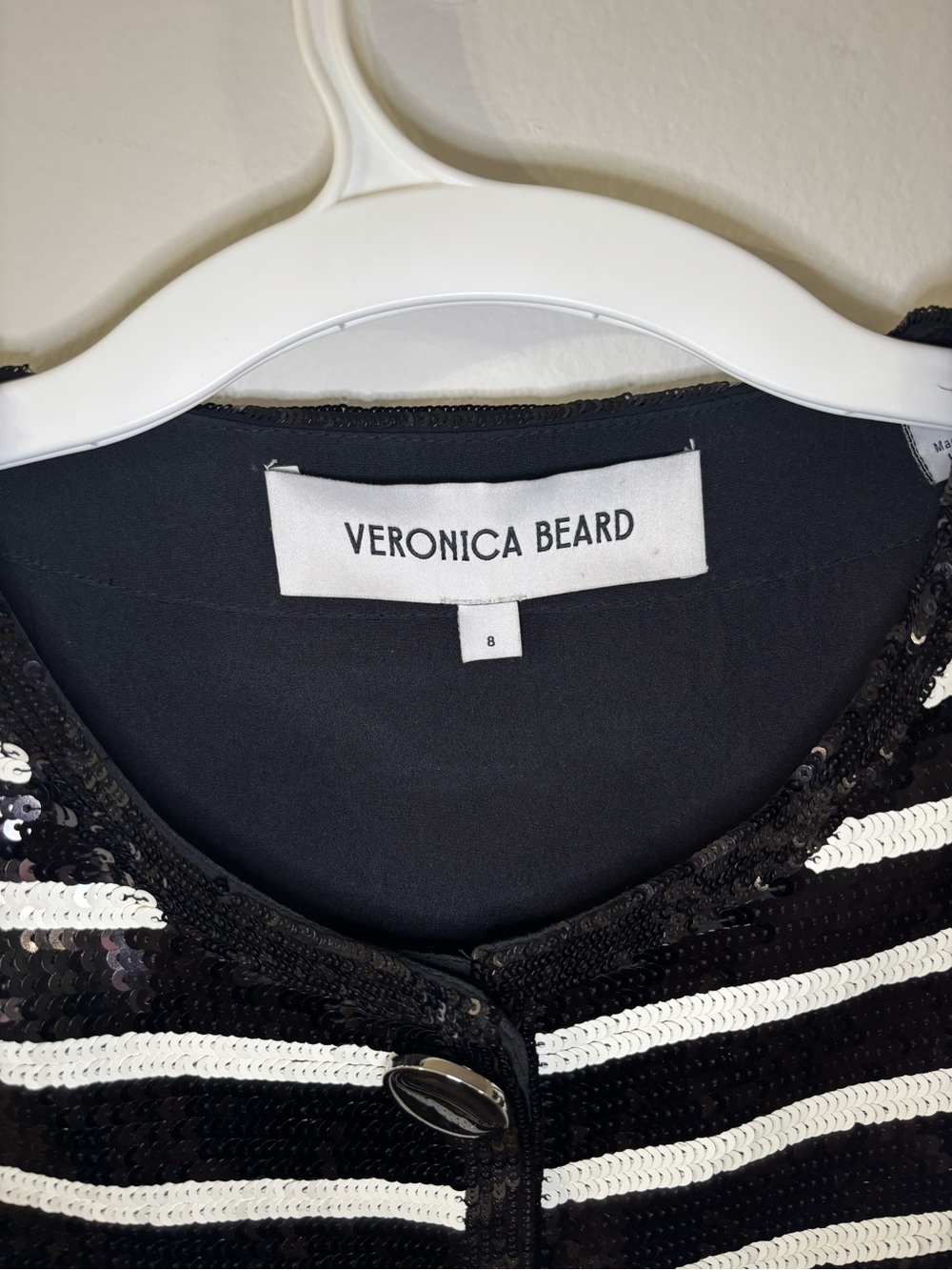 Veronica Beard Black and White Striped Sequin Cropped Jacket - Picture 4 of 5